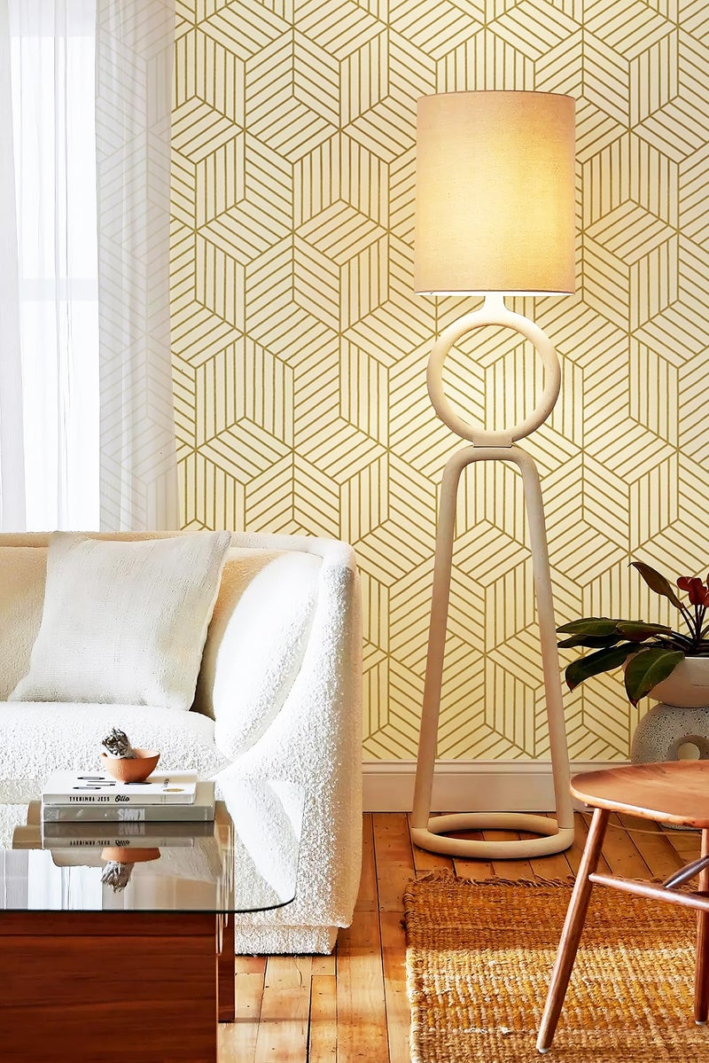 CiCiwind Beige and Gold Peel and Stick Wallpaper Gold Striped Hexagon Contact Paper Removable Self Adhesive Wall Paper Geometric Waterproof Vinyl for Wall Cabinet Shelf Drawer Decor 15.7"x472" - Image 4